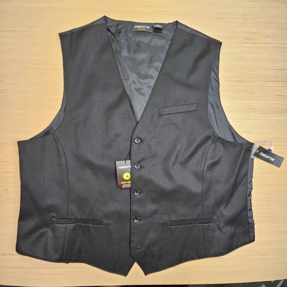 Claiborne Vest Mens XXL Black Easy Care Suit Waistcoat Formal Wedding NEW - Picture 2 of 13